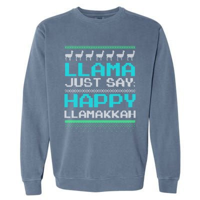 Llama Ugly Sweater Design Happy Llamakah Hannukah Gift Garment-Dyed Sweatshirt