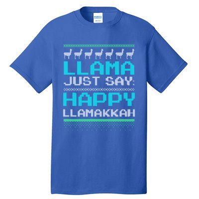 Llama Ugly Sweater Design Happy Llamakah Hannukah Gift Tall T-Shirt