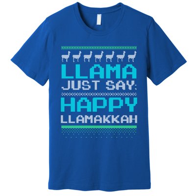 Llama Ugly Sweater Design Happy Llamakah Hannukah Gift Premium T-Shirt