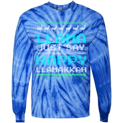 Llama Ugly Sweater Design Happy Llamakah Hannukah Gift Tie-Dye Long Sleeve Shirt