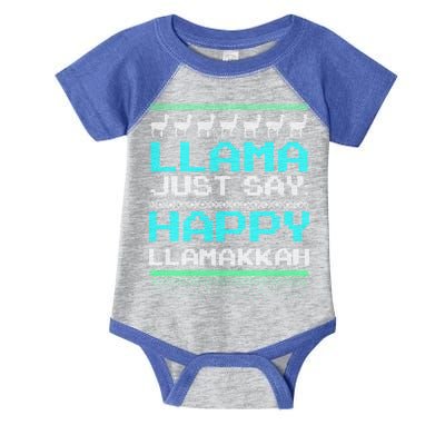Llama Ugly Sweater Design Happy Llamakah Hannukah Gift Infant Baby Jersey Bodysuit