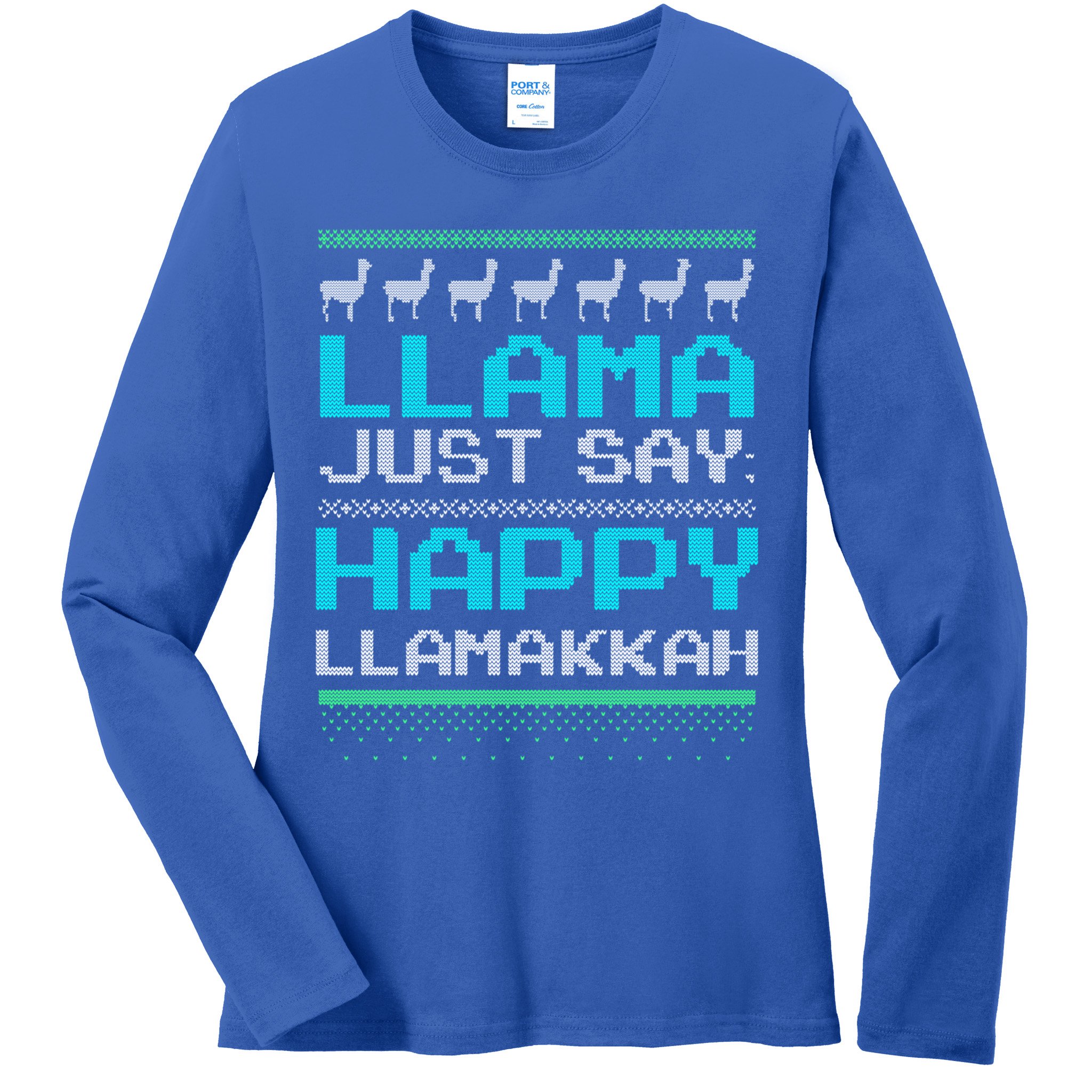 Llama Ugly Sweater Design Happy Llamakah Hannukah Gift Ladies Long Sleeve Shirt