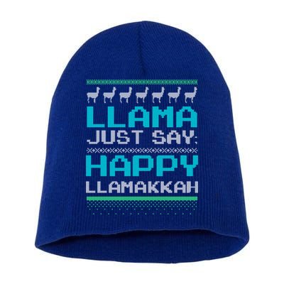 Llama Ugly Sweater Design Happy Llamakah Hannukah Gift Short Acrylic Beanie