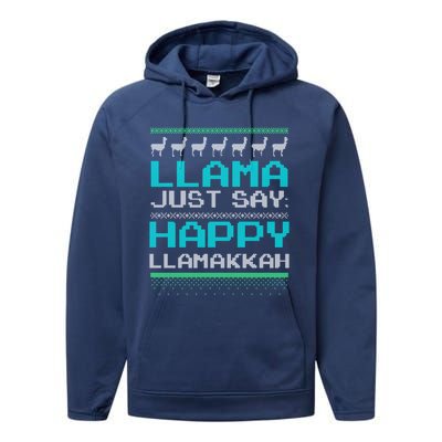 Llama Ugly Sweater Design Happy Llamakah Hannukah Gift Performance Fleece Hoodie