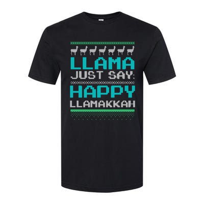 Llama Ugly Sweater Design Happy Llamakah Hannukah Gift Softstyle CVC T-Shirt