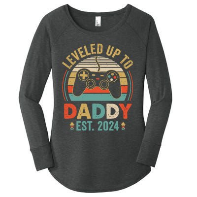 Leveled Up To Daddy 2024 Video Game Promoted To Daddy Women's Perfect Tri Tunic Long Sleeve Shirt