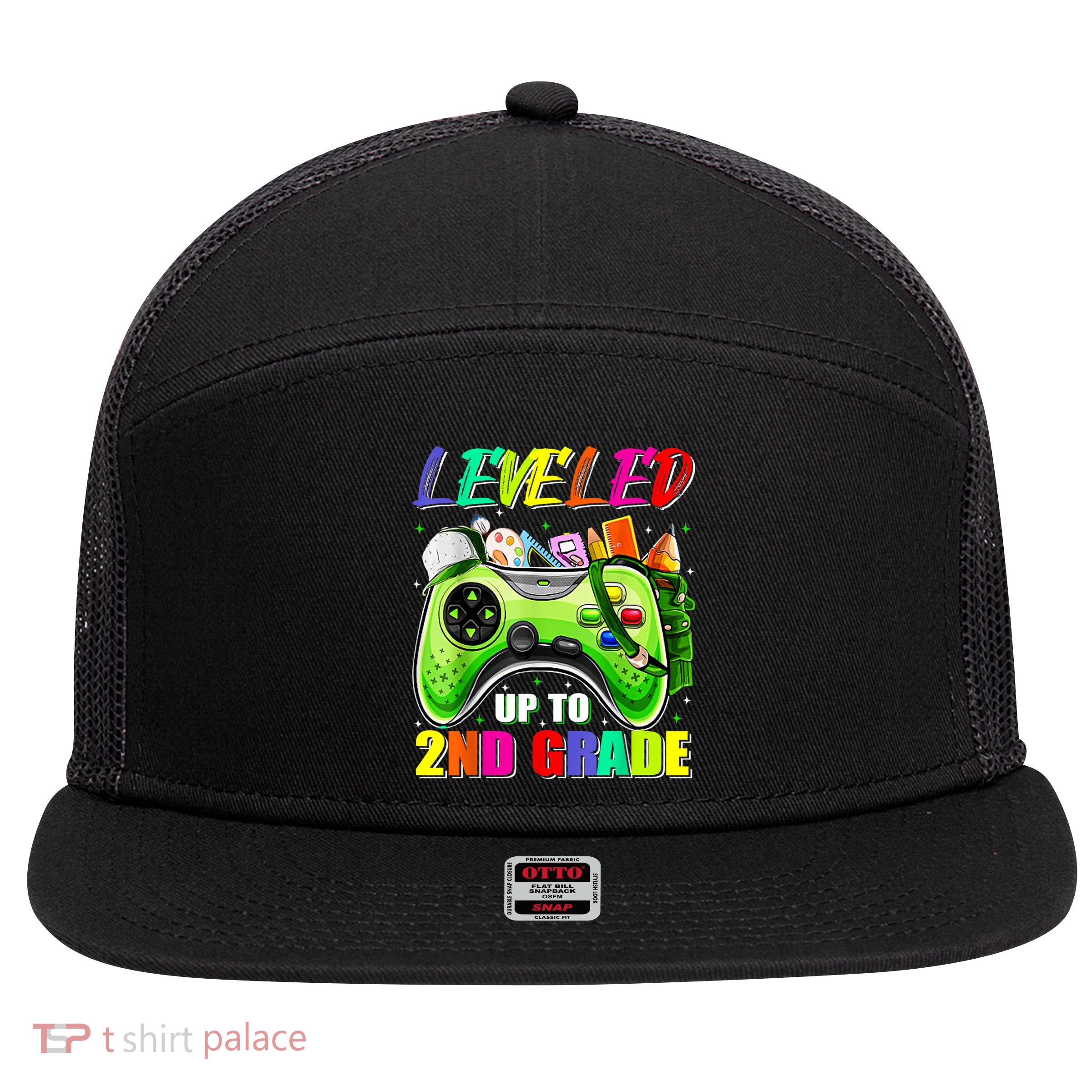 Leveled Up To 2nd Grade Gamer Back To School First Day Boys 7 Panel Mesh Trucker Snapback Hat
