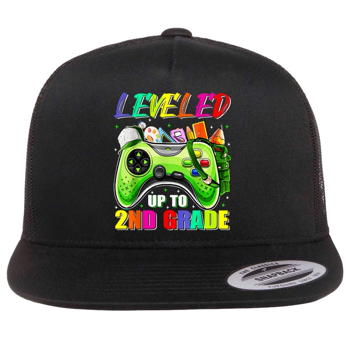 Leveled Up To 2nd Grade Gamer Back To School First Day Boys Flat Bill Trucker Hat