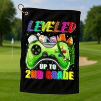 Leveled Up To 2nd Grade Gamer Back To School First Day Boys Golf Towel
