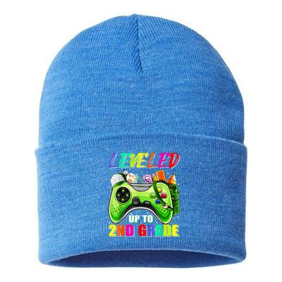 Leveled Up To 2nd Grade Gamer Back To School First Day Boys Sustainable Knit Beanie