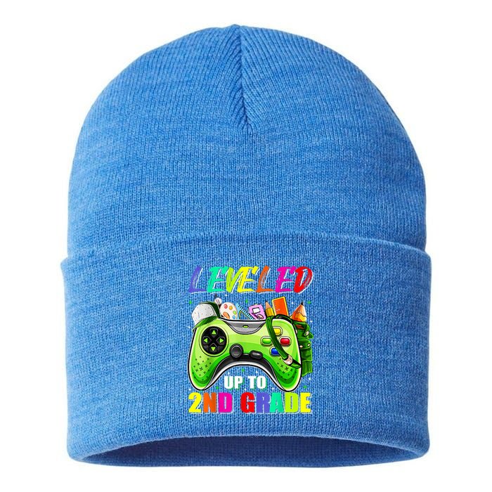 Leveled Up To 2nd Grade Gamer Back To School First Day Boys Sustainable Knit Beanie