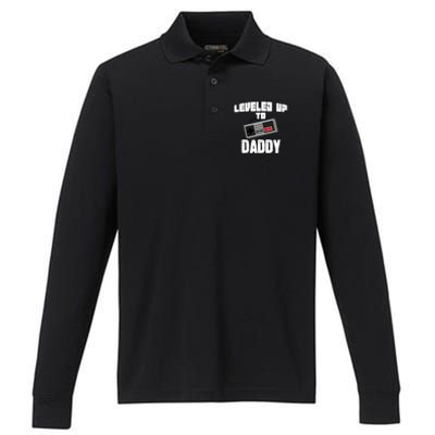 Leveled Up To Daddy Dad Fathers Day Dad Cute Gift Performance Long Sleeve Polo