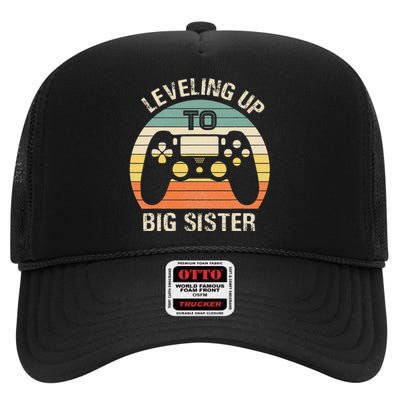 Leveling up to big sister cute gamer vintage  High Crown Mesh Back Trucker Hat