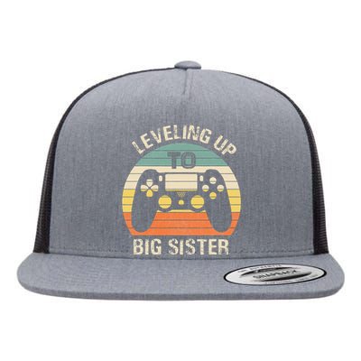 Leveling up to big sister cute gamer vintage  Flat Bill Trucker Hat