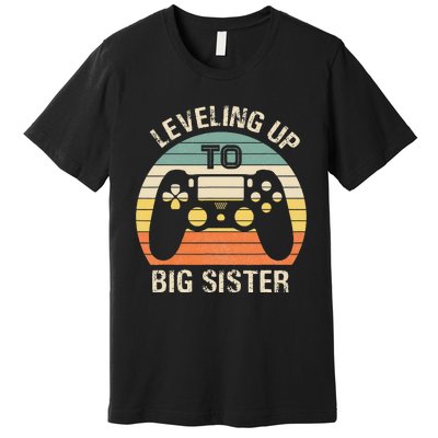 Leveling up to big sister cute gamer vintage  Premium T-Shirt