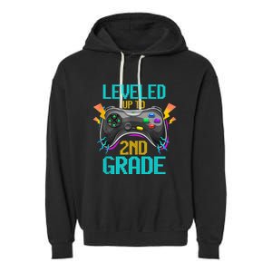 Leveled Up To 2nd Grade Video Gamer Back To School Boy Kid Garment-Dyed Fleece Hoodie