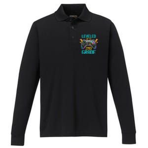 Leveled Up To 2nd Grade Video Gamer Back To School Boy Kid Performance Long Sleeve Polo