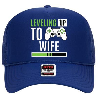 Leveling Up To Wife Gaming Engagement Bride Announcement High Crown Mesh Back Trucker Hat