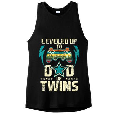 Leveled Up To Dad Of Twins Twin Dad Father Of Twins Ladies PosiCharge Tri-Blend Wicking Tank