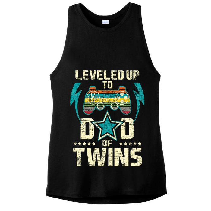 Leveled Up To Dad Of Twins Twin Dad Father Of Twins Ladies PosiCharge Tri-Blend Wicking Tank