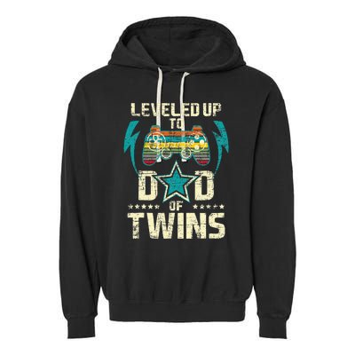 Leveled Up To Dad Of Twins Twin Dad Father Of Twins Garment-Dyed Fleece Hoodie