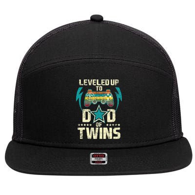 Leveled Up To Dad Of Twins Twin Dad Father Of Twins 7 Panel Mesh Trucker Snapback Hat