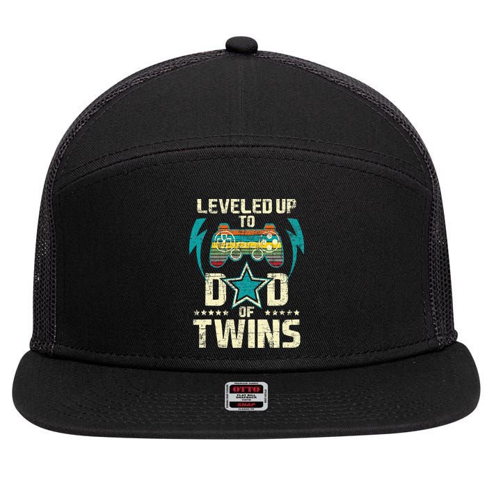 Leveled Up To Dad Of Twins Twin Dad Father Of Twins 7 Panel Mesh Trucker Snapback Hat