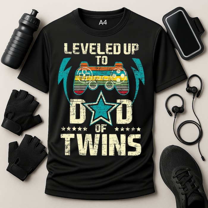 Leveled Up To Dad Of Twins Twin Dad Father Of Twins Performance Shirt