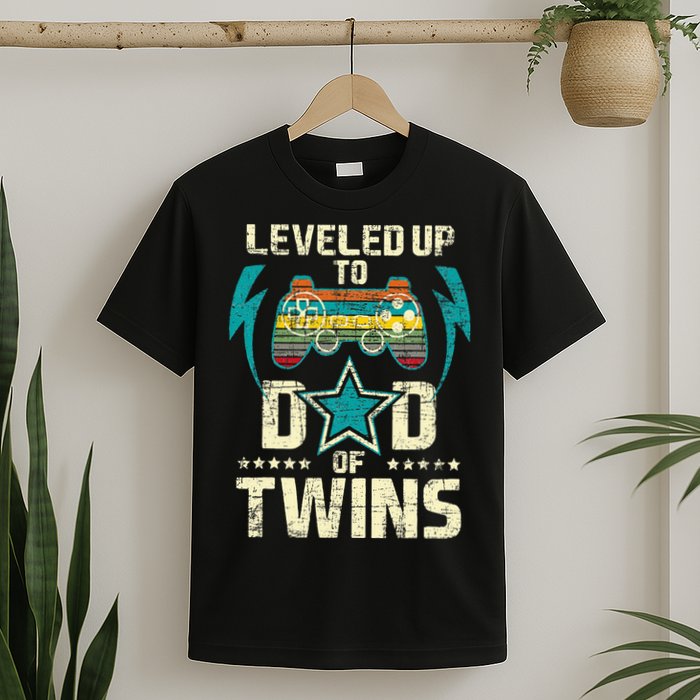 Leveled Up To Dad Of Twins Twin Dad Father Of Twins T-Shirt
