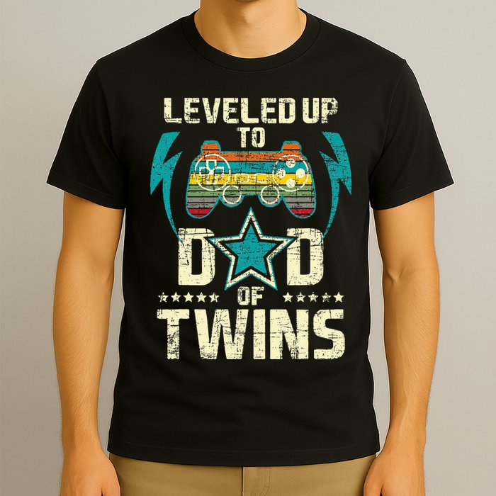 Leveled Up To Dad Of Twins Twin Dad Father Of Twins T-Shirt