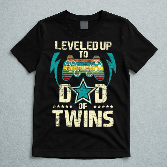 Leveled Up To Dad Of Twins Twin Dad Father Of Twins T-Shirt