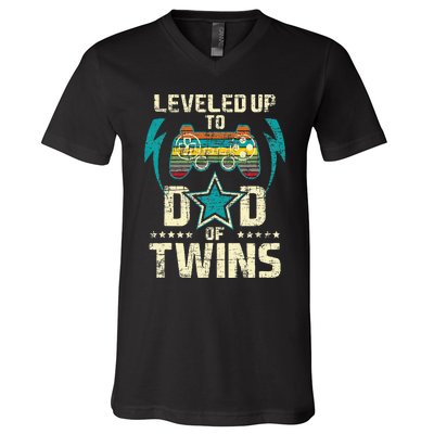 Leveled Up To Dad Of Twins Twin Dad Father Of Twins V-Neck T-Shirt