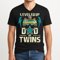 Leveled Up To Dad Of Twins Twin Dad Father Of Twins V-Neck T-Shirt