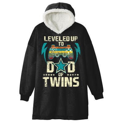Leveled Up To Dad Of Twins Twin Dad Father Of Twins Hooded Wearable Blanket