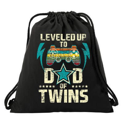 Leveled Up To Dad Of Twins Twin Dad Father Of Twins Drawstring Bag