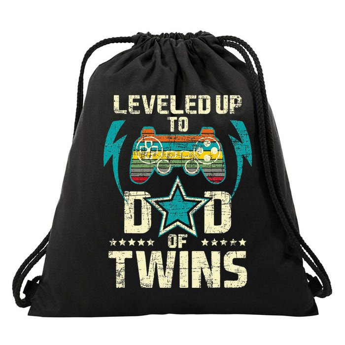 Leveled Up To Dad Of Twins Twin Dad Father Of Twins Drawstring Bag