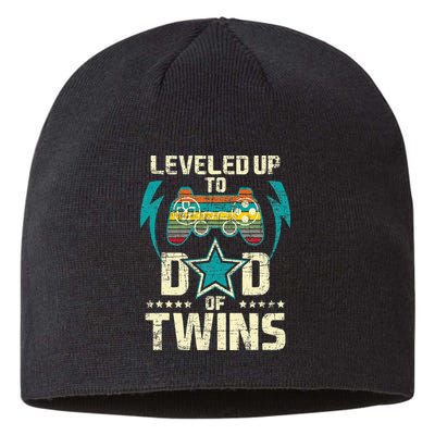 Leveled Up To Dad Of Twins Twin Dad Father Of Twins Sustainable Beanie