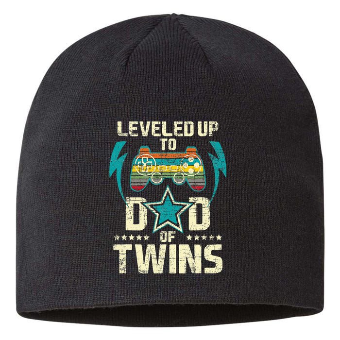 Leveled Up To Dad Of Twins Twin Dad Father Of Twins Sustainable Beanie