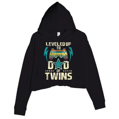 Leveled Up To Dad Of Twins Twin Dad Father Of Twins Crop Fleece Hoodie