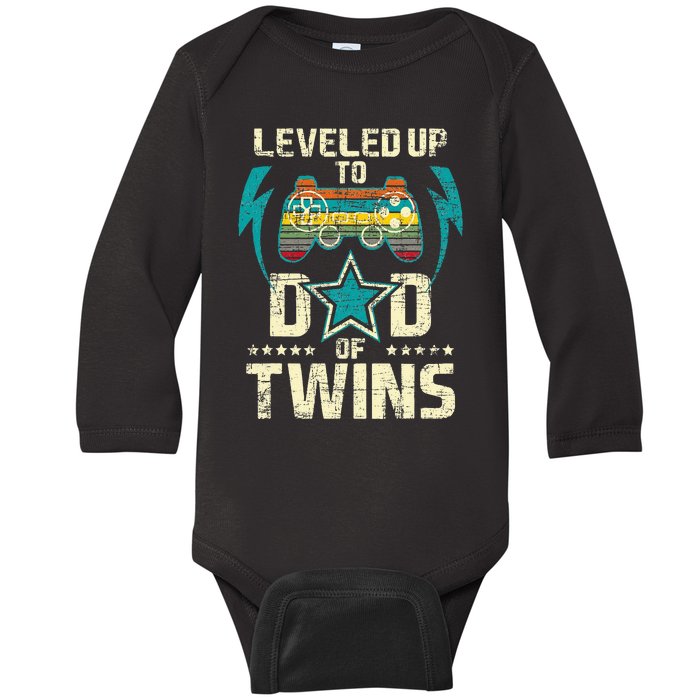 Leveled Up To Dad Of Twins Twin Dad Father Of Twins Baby Long Sleeve Bodysuit