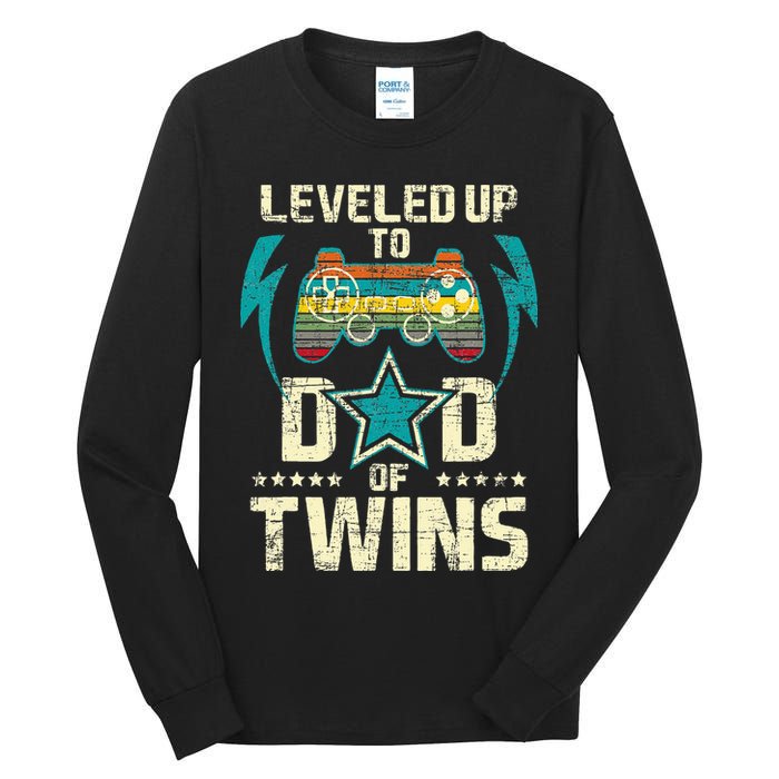 Leveled Up To Dad Of Twins Twin Dad Father Of Twins Tall Long Sleeve T-Shirt