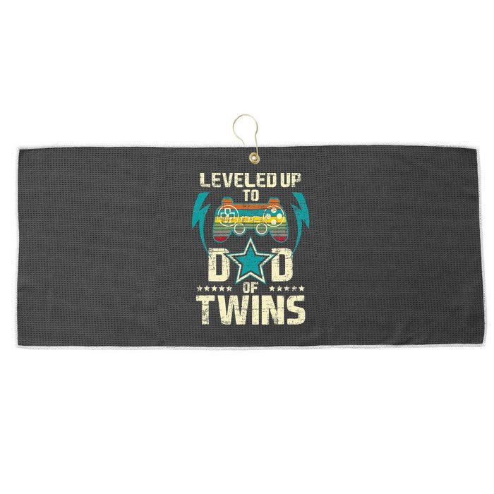 Leveled Up To Dad Of Twins Twin Dad Father Of Twins Large Microfiber Waffle Golf Towel