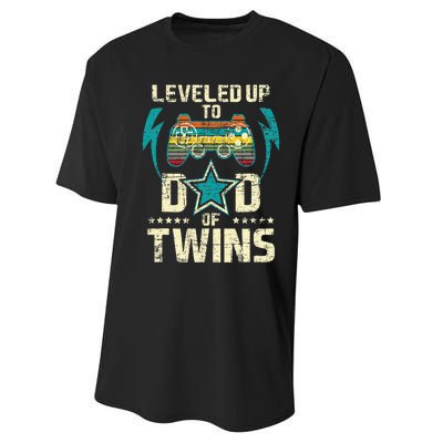 Leveled Up To Dad Of Twins Twin Dad Father Of Twins Performance Sprint T-Shirt