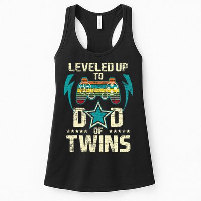 Leveled Up To Dad Of Twins Twin Dad Father Of Twins Womens Tank Top