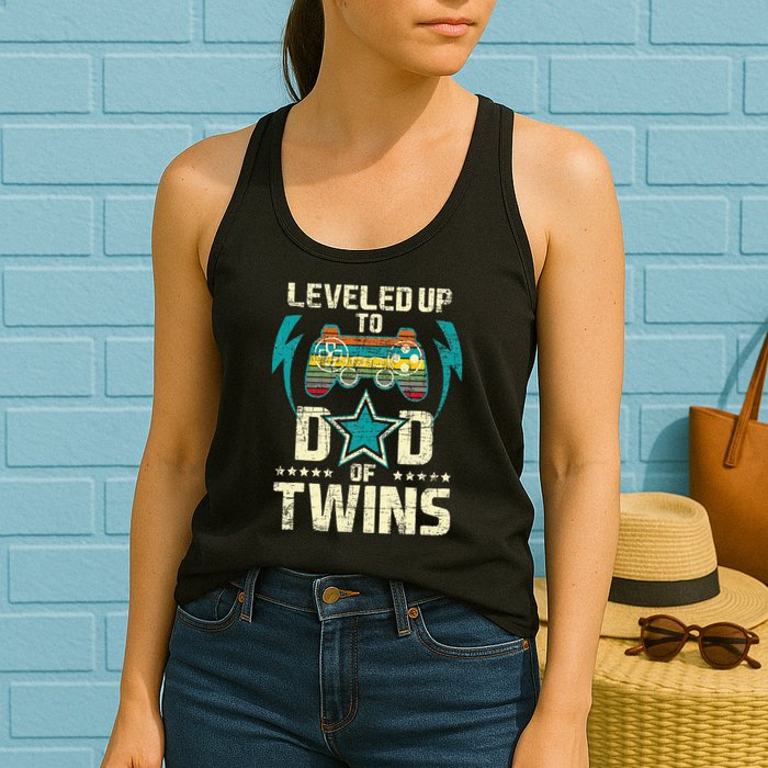 Leveled Up To Dad Of Twins Twin Dad Father Of Twins Womens Tank Top