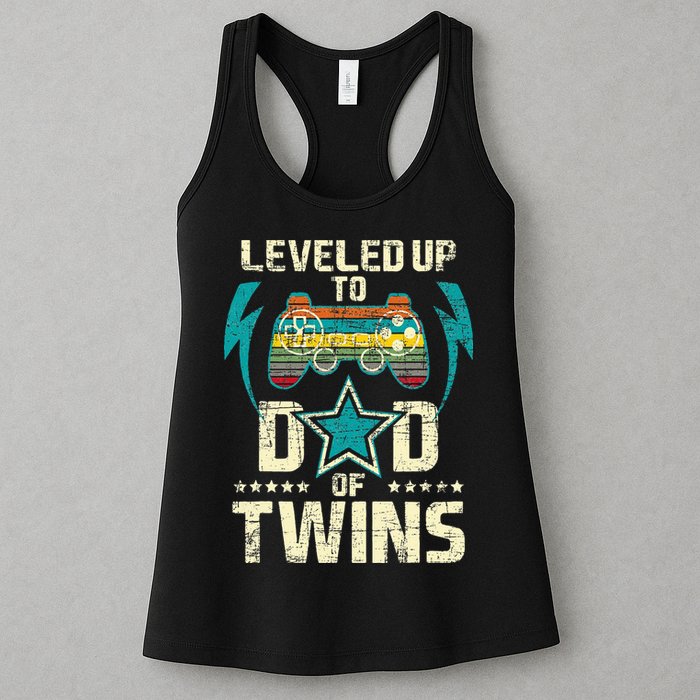 Leveled Up To Dad Of Twins Twin Dad Father Of Twins Womens Tank Top