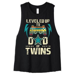 Leveled Up To Dad Of Twins Twin Dad Father Of Twins Women's Racerback Cropped Tank