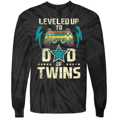 Leveled Up To Dad Of Twins Twin Dad Father Of Twins Tie-Dye Long Sleeve Shirt