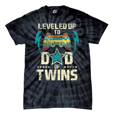 Leveled Up To Dad Of Twins Twin Dad Father Of Twins Tie-Dye T-Shirt