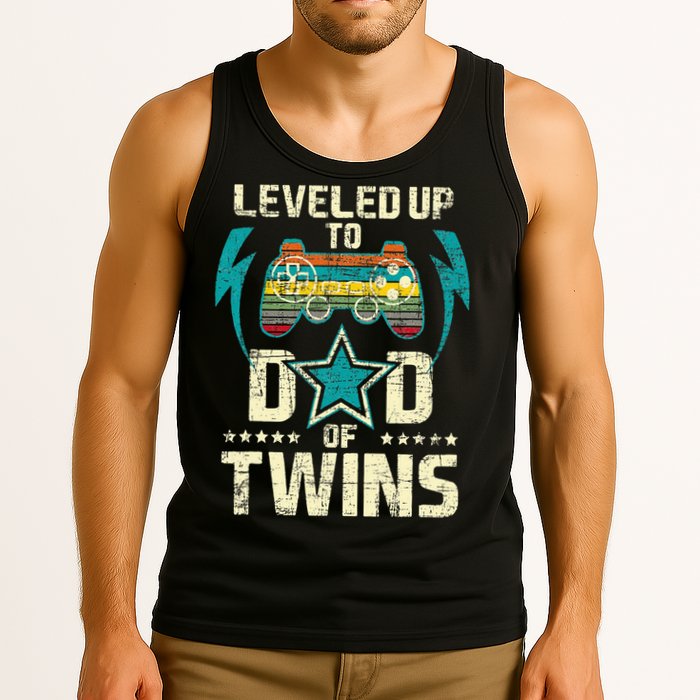 Leveled Up To Dad Of Twins Twin Dad Father Of Twins Tank Top